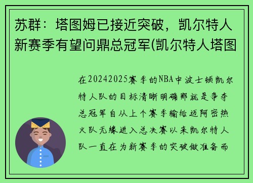 苏群：塔图姆已接近突破，凯尔特人新赛季有望问鼎总冠军(凯尔特人塔图姆球衣号码)