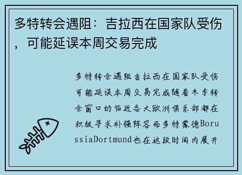 多特转会遇阻：吉拉西在国家队受伤，可能延误本周交易完成