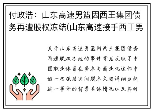 付政浩：山东高速男篮因西王集团债务再遭股权冻结(山东高速接手西王男篮)
