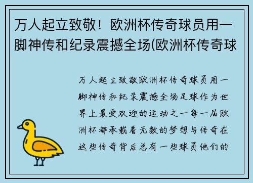 万人起立致敬！欧洲杯传奇球员用一脚神传和纪录震撼全场(欧洲杯传奇球场纪录片)